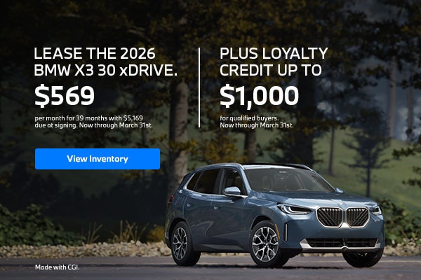 2026 X3 lease starting at $569 per month for 39 months