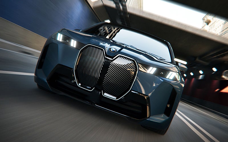 Close up of the BMW iX grille driving. | BMW of Devon in Devon PA